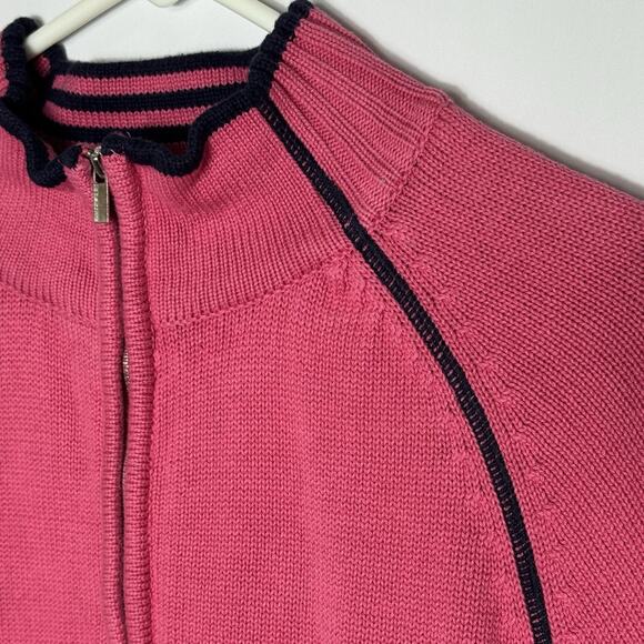 Liz Claiborne Women’s Sweater XL Pink Black Trim 100% Cotton Half Zip Pullover - Picture 1 of 8
